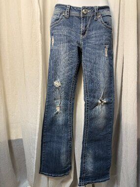 LA Idol Y2K Jeans Women's Size 9 Denim Boot Cut Jeweled Pockets Distressed